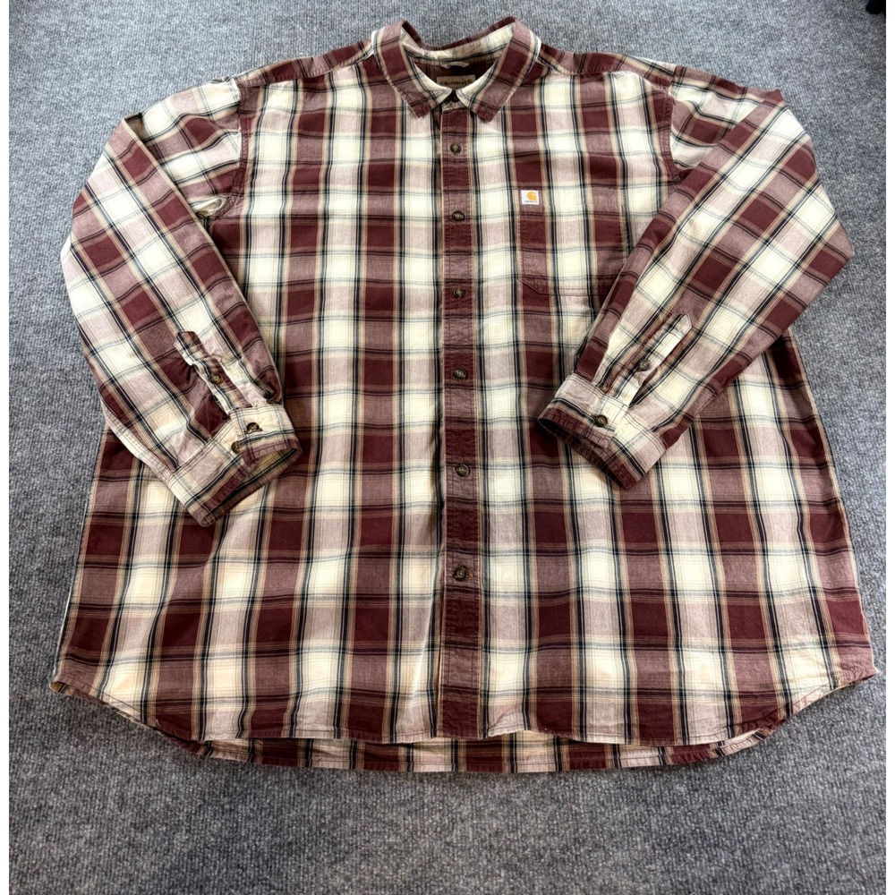 Carhartt Mens 3XL Relaxed Plaid Long Sleeve Button Down Shirt Burgundy 103899